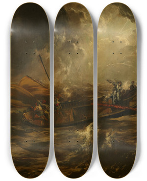 Triptych art skateboard deck of Anton Romako Seesturm by Anton Romako (1832-1889)