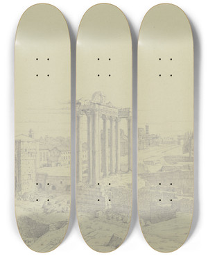 Triptych art skateboard deck of Friedrich Wilhelm Ludwig The Forum Romanum by Friedrich Wilhelm Ludwig (1828)
