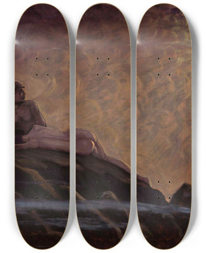 Triptych art skateboard deck of Kazimierz Stabrowski Fantastical Composition by Kazimierz Stabrowski (1869-1929)