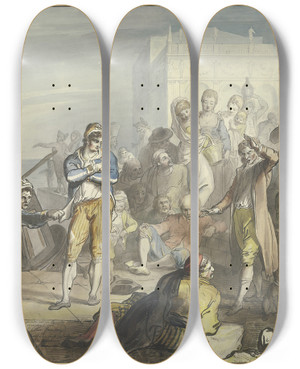 Triptych art skateboard deck of Johann Heinrich Ramberg Improvisator Auf Der Piazetta In Venedig by Johann Heinrich Ramberg (1763-1840)