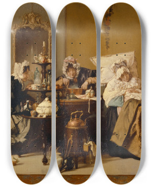 Triptych art skateboard deck of Alexander Hugo Bakker Korff The Sick Woman by Alexander Hugo Bakker Korff (1824-1882)