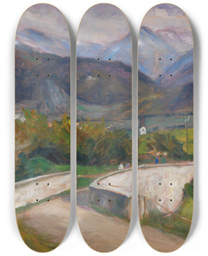 Triptych art skateboard deck of Otto Modersohn Zillenbachbrcke Weg Nach Gailenberg Oberhalb Von Hindelang Im Allgu by Otto Modersohn (1865-1943)