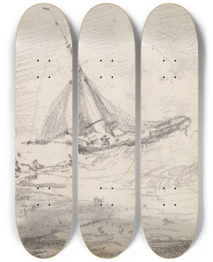 Triptych art skateboard deck of Thomas Hastings A Sailing Vessel In Rough Seas Hastings by Thomas Hastings (1778-1854)