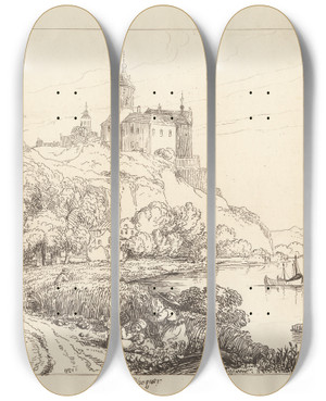 Triptych art skateboard deck of George Arnald Choquer_1 by George Arnald (1763-1841)