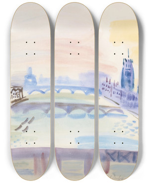 Triptych art skateboard deck of Raoul Dufy La Tamise Londres by Raoul Dufy (1877-1953)