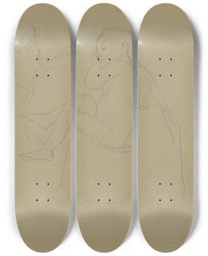 Triptych art skateboard deck of Jakob Becker Sleeping Child by Jakob Becker (1810-1872)