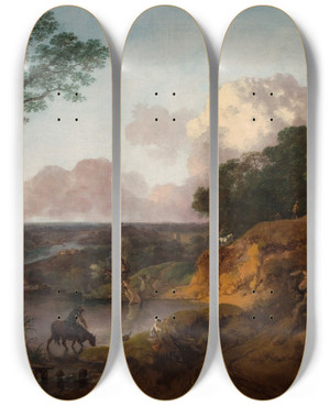 Triptych art skateboard deck of Thomas Gainsborough View In Suffolk by Thomas Gainsborough (1727-1788)