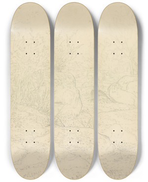 Triptych art skateboard deck of Thodore Rousseau Felsen Im Wald Von Fontainebleau by Theodore Rousseau (1812-1867)
