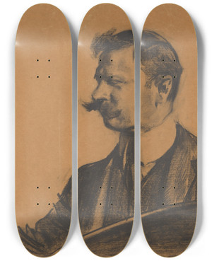 Triptych art skateboard deck of Willy Sluiter Portret Van Thodore B Van Lelyveld by Willy Sluiter