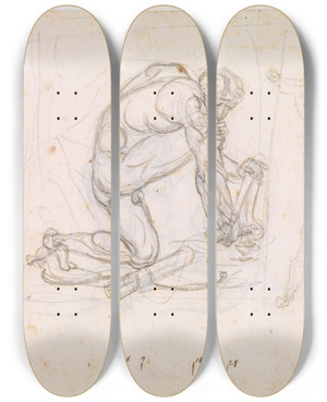 Triptych art skateboard deck of Nicolai Abildgaard Studie Til Den Srede Filoktet Samt Et Par Andre Studier Af Ngne Mandsfigurer by Nicolai Abildgaard (1743-1809)