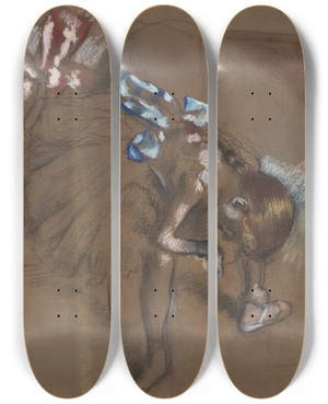 Triptych art skateboard deck of Edgar Degas Three Dancers Resting by Edgar Degas (1834-1917)