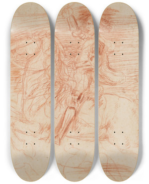 Triptych art skateboard deck of Hans Von Mares Gewappneter Reiter Nach Links Galoppierend by Hans Von Marees (1837-1887)