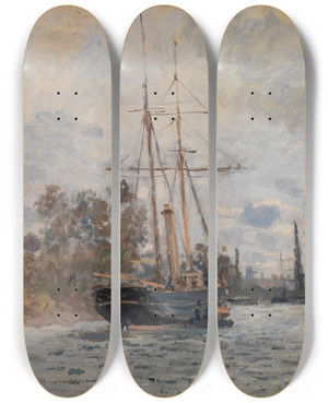 Triptych art skateboard deck of Claude Monet The Seine Near Rouen by Claude Monet (1840-1926)