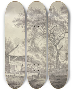 Triptych art skateboard deck of Franciscus Andreas Milatz Gehft Unter Bumen Bei Haarlem by Franciscus Andreas Milatz (1764-1808)