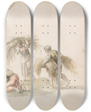 Triptych art skateboard deck of William Hamilton Figures Harvesting by William Hamilton (1751-1801)