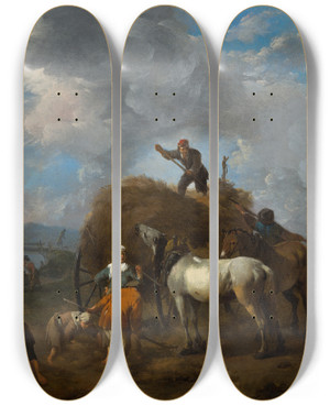 Triptych art skateboard deck of Johannes Lingelbach Harvesting The Hay by Johannes Lingelbach (1622-1674) Triptych art skateboard deck of Johannes Lingelbach Harvesting The Hay by Johannes Lingelbach (1622-1674)