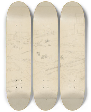 Triptych art skateboard deck of Charles Meryon San Francisco Study by Charles Meryon (1821-1868)