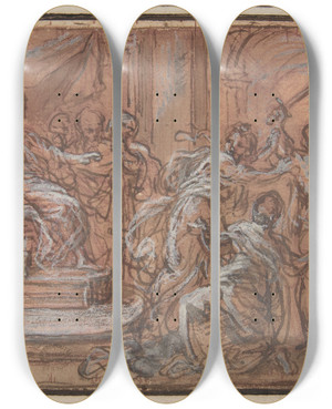 Triptych art skateboard deck of Giuseppe Passeri The Judgment Of Solomon by Giuseppe Passeri (1654-1714)