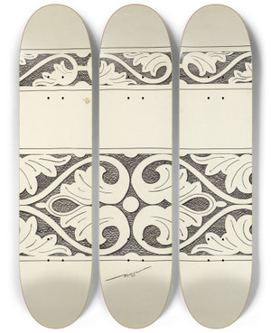 Triptych art skateboard deck of Harold Merriam Press Cupboard Detail by Harold Merriam