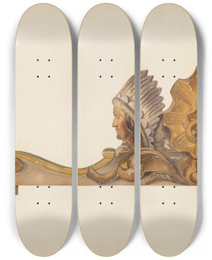 Triptych art skateboard deck of Harry King Circus Wagon Decorative Carving by Harry King