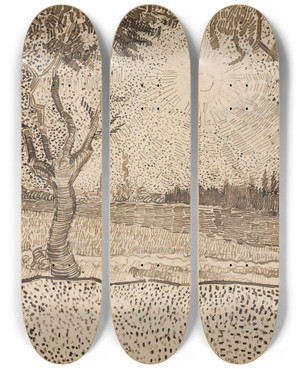 Triptych art skateboard deck of Vincent Van Gogh The Road To Tarascon by Vincent van Gogh (1853-1890)
