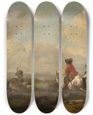 Triptych art skateboard deck of Philips Wouwerman The Drive by Philips Wouwerman (1619-1668)