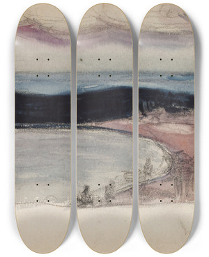 Triptych art skateboard deck of Magnus Enckell Merimaisema Ja Lahden Puokama Luonnos by Magnus Enckell (1870-1925)