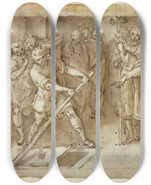 Triptych art skateboard deck of Cesare Nebbia Saint Charles Borromeo Supervising The Opening Of A Crypt by Cesare Nebbia (1536-1622)