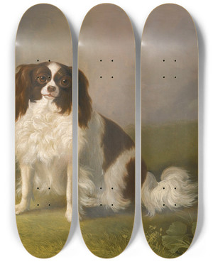 Triptych art skateboard deck of Jakob Philipp Hackert Portrait Of A King Charles Spaniel In A Landscape_2 by Jakob Philipp Hackert (1737-1807)