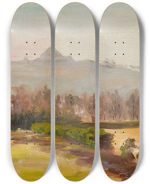 Triptych art skateboard deck of Micha Rouba Landscape With A View Of The Kociuszko Mound by Michal Rouba (1893-1941)
