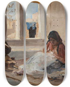 Triptych art skateboard deck of Jan Cigliski Nazareth From The Journey To Palestine by Jan Ciaglinski (1858-1913)