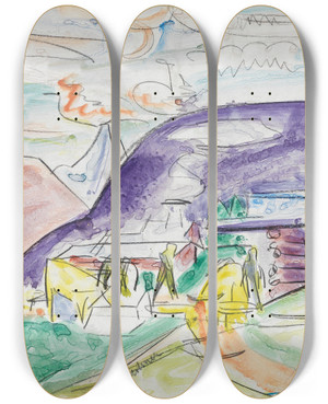 Triptych art skateboard deck of Ernst Ludwig Kirchner Stafelalp Mit Khen by Ernst Ludwig Kirchner (1880-1938)