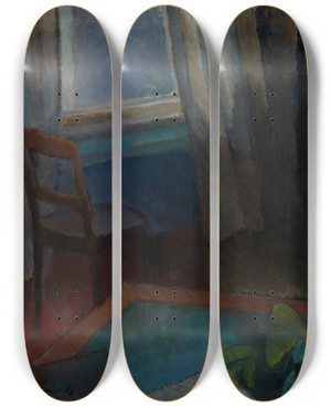 Triptych art skateboard deck of Alvar Cawn Interior by Alvar Cawen (1886-1935)
