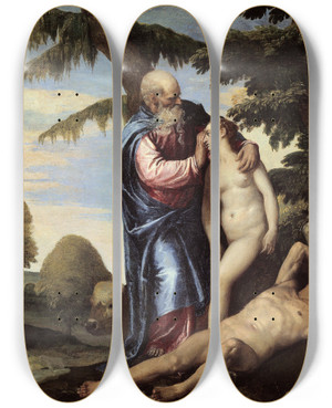 Triptych art skateboard deck of Paolo Veronese The Creation Of Eve by Paolo Veronese (1528-1588)