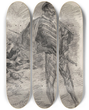 Triptych art skateboard deck of James Ensor Don Quixote_32 by James Ensor (1860-1949)