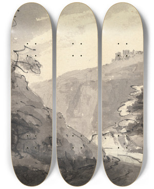 Triptych art skateboard deck of William Gilpin Landscape With Road In Foreground by William Gilpin (1724-1804)