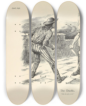 Triptych art skateboard deck of Sir John Tenniel The Duello by Sir John Tenniel (1820-1914)