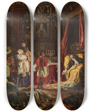Triptych art skateboard deck of Jan Matejko Death Of Sigismund Augustus In Knyszyn In 1572 by Jan Matejko (1838-1893)