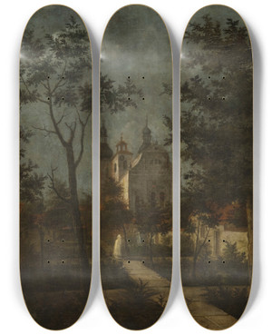 Triptych art skateboard deck of Teodor Baltazar Stachowicz The Cameldolites Monastery At Bielany Near Krakow by Teodor Baltazar Stachowicz (1800-1873)