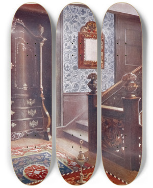 Triptych art skateboard deck of Edwin Foley Carved Walnut Bomb Armoire With Chased Mounts by Edwin Foley (1859-1912)