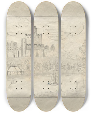 Triptych art skateboard deck of Hans Thoma Sketchbook_11 by Hans Thoma (1839-1924)