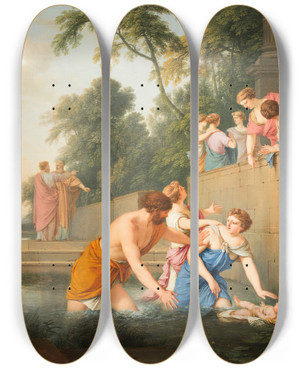 Triptych art skateboard deck of Laurent De La Hyre The Finding Of Moses by Laurent de la Hyre (1606-1656)