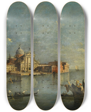 Triptych art skateboard deck of Francesco Guardi Venice A View Of San Giorgio Maggiore by Francesco Guardi (1712-1793)