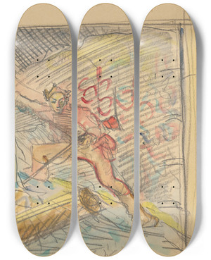 Triptych art skateboard deck of Arnold Peter Weiszkubnan Tdia Lovca by Arnold Peter Weisz-Kubnan (1898-1944)