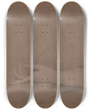 Triptych art skateboard deck of Sir Peter Lely Drawings Of Hands_7 by Sir Peter Lely (1618-1680)