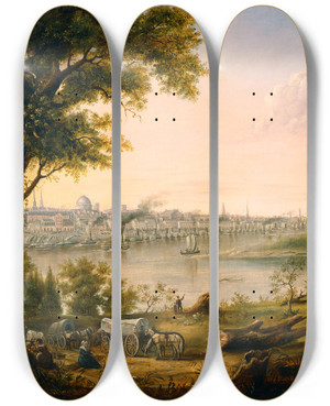 Triptych art skateboard deck of Henry Lewis Saint Louis In 1846 by Henry Lewis (1819-1904)