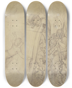 Triptych art skateboard deck of Victor Mller The Besieged Beauty by Victor Muller (1829-1871)