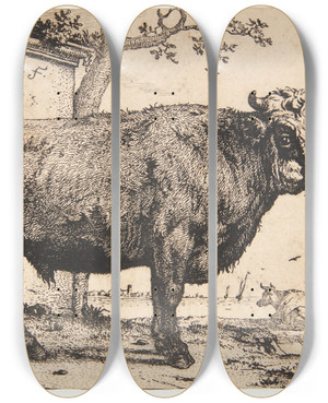 Triptych art skateboard deck of Paulus Potter En Tyr by Paulus Potter (1625-1654)