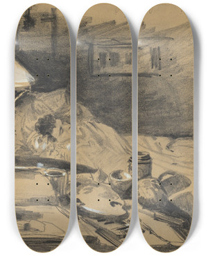 Triptych art skateboard deck of Melchior Lechter The Artists Studio by Melchior Lechter (1865-1937)