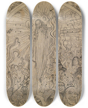 Triptych art skateboard deck of James Ensor Christ Descending To Hell by James Ensor (1860-1949)